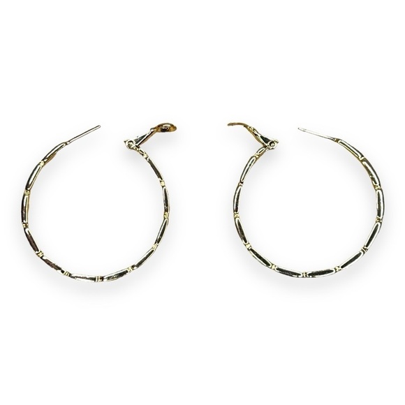 GOLD HOOP EARRINGS CLASSIC ELEGANT BAMBOO TEXTURED - Picture 1 of 10